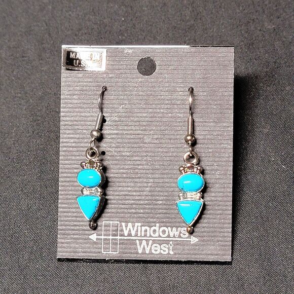 Windows West Jewelry - Windows West Turquoise Stone Style Dangle Earrings Silver Wires Hook NEW